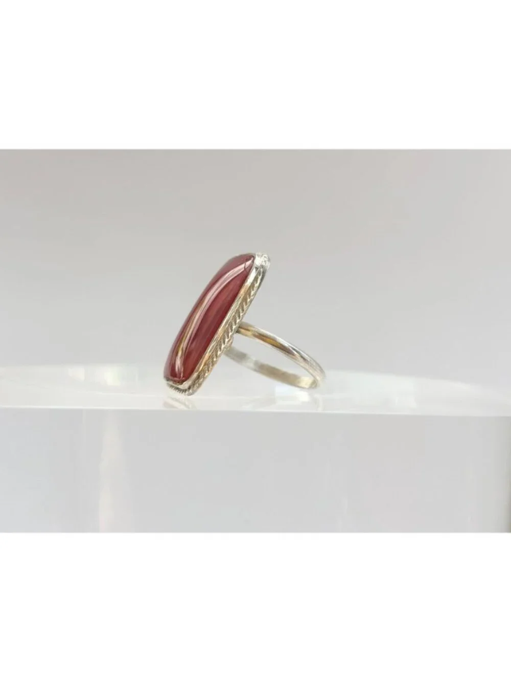 Carnelian Gemstone Minimalist Sterling Silver 925 Vintage Ring - sz 6.25